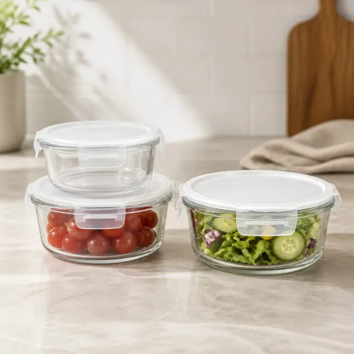 Set Tupper Redondo de Vidrio Hermético x 3U.