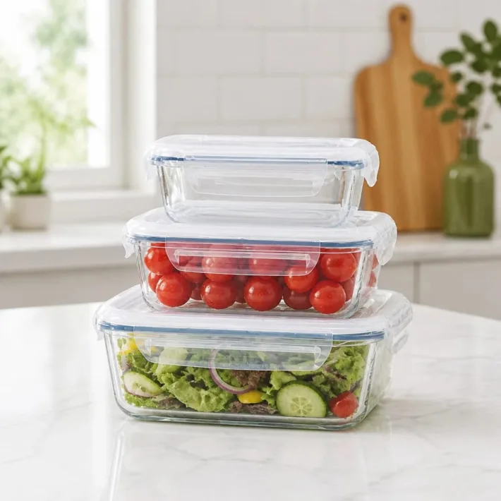 Set Tupper Rectangular de Vidrio Hermético x 3U.