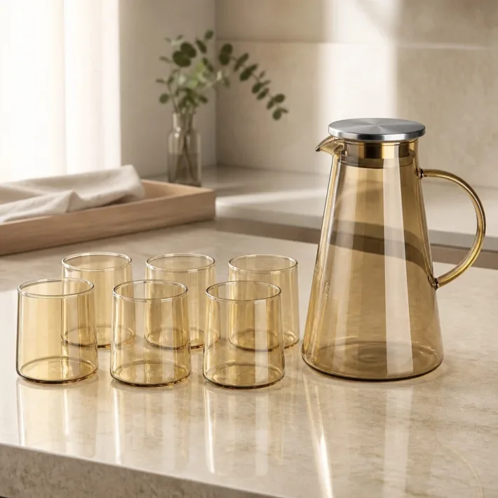 Set de Jarra + 6 Vasos Dorado
